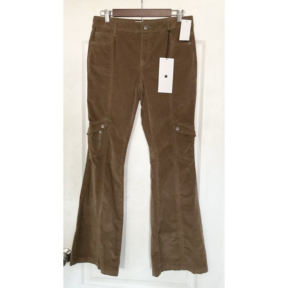 Vanilla Star Women's Corduroy Moto Bootcut Pants Size 8, Brown NWT